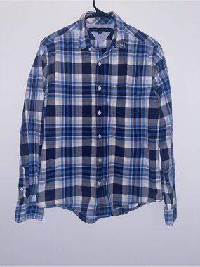 Tommy Hilfiger Navy and Light Blue Plaid Button-Down Shirt
